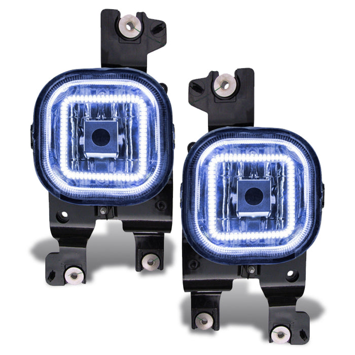 Ford Super Duty fog lights with white halos.