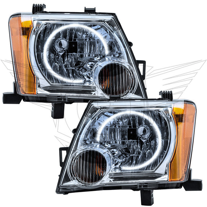 2005-2014 Nissan Xterra Pre-Assembled LED Halo Headlights with white LED halo rings.