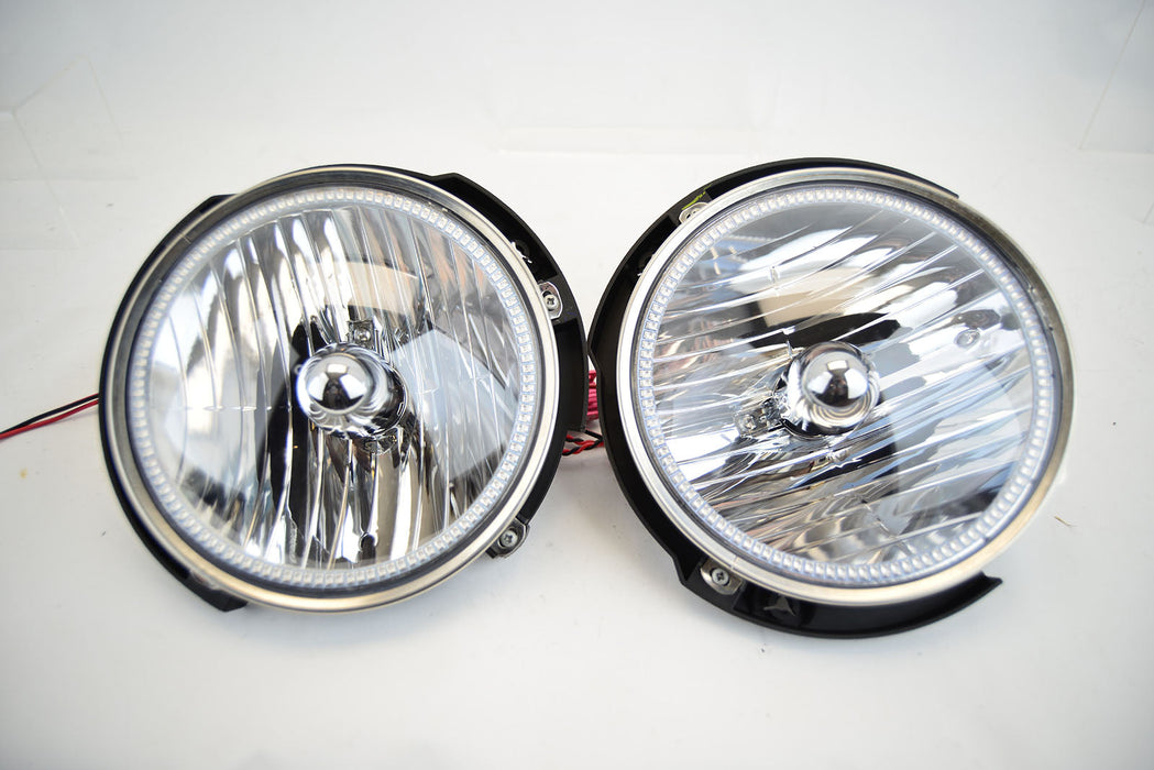 2007-16 Jeep Wrangler Headlights ORACLE with Ultraviolet Purple SMD Halos Installed