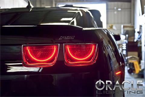 Close-up of Afterburner Tail Light halos installed on a Chevrolet Camaro.