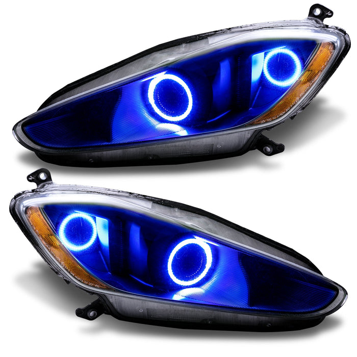 Maserati GranTurismo headlights with blue halo rings.