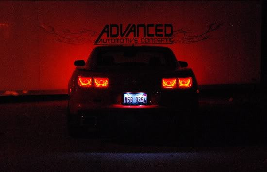 Rear view of a Chevrolet Camaro with Afterburner Tail Light halos installed.