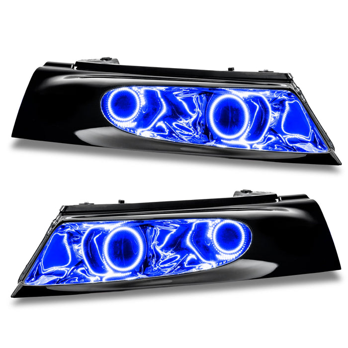 Plymouth Prowler headlights with blue halo rings.