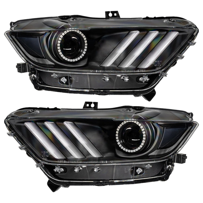 2015-2017 Ford Mustang Pre-Assembled Headlights -Dynamic ColorSHIFT RGB+A -Black Edition