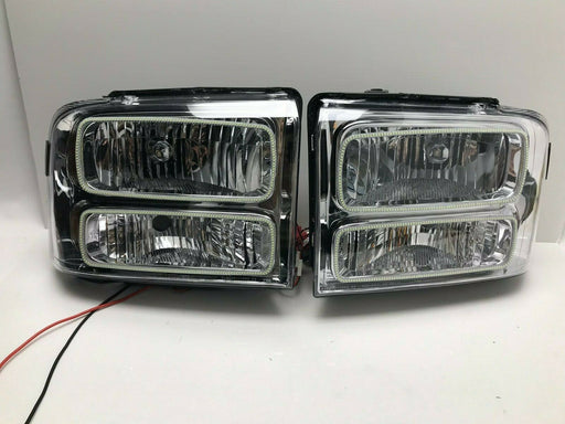 2005 Ford Excursion Pre-Assembled LED Halo Headlights - Chrome SMD White
