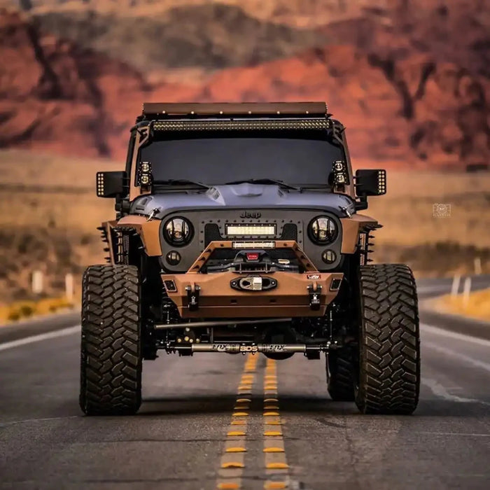 Front view of a Jeep Wrangler JK with LED Off-Road Side Mirrors installed.