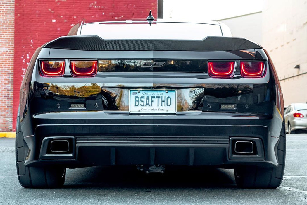 Rear end of a Chevrolet Camaro with Afterburner 2.0 Tail Light halos installed.
