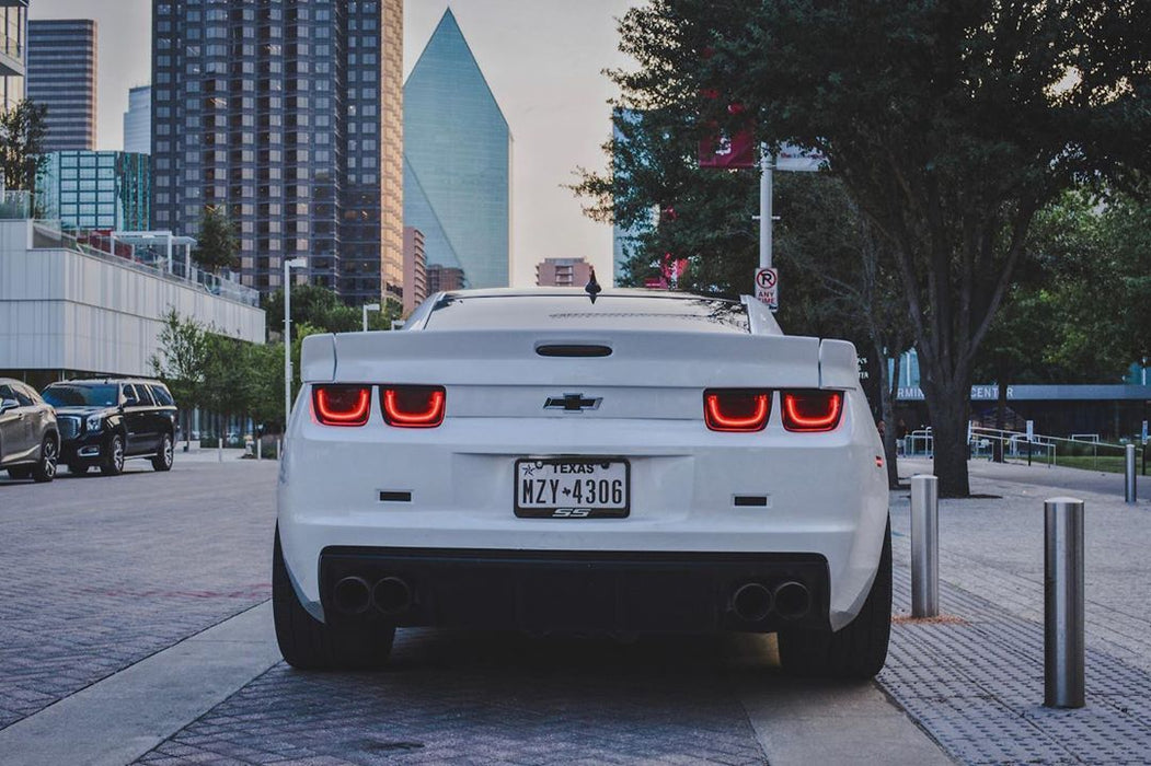 Rear end of a Chevrolet Camaro with Afterburner 2.0 Tail Light Halos installed.