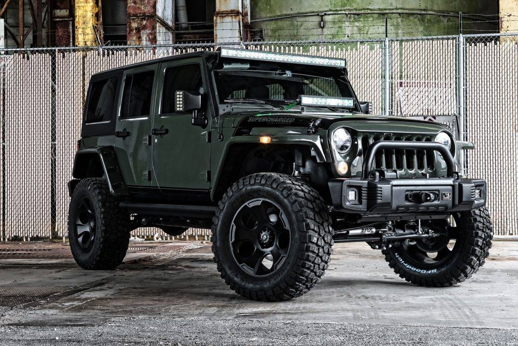 Three quarters view of a Jeep Wrangler JK with LED Off-Road Side Mirrors installed.