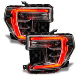 GMC Sierra headlights with red DRLs.