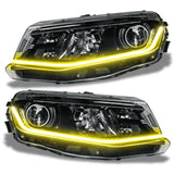 Chevrolet Camaro headlights with yellow LED Surface Mount DRL Modules.