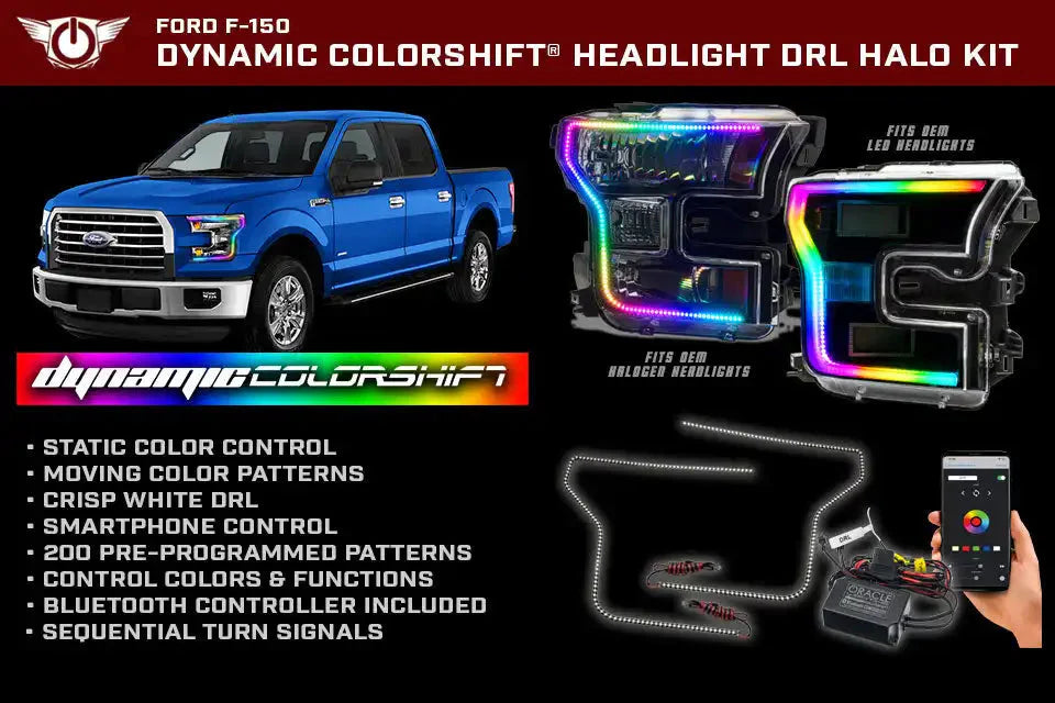 ORACLE Lighting 2015-2017 Ford F-150 Dynamic ColorSHIFT Headlight DRL Upgrade Kit