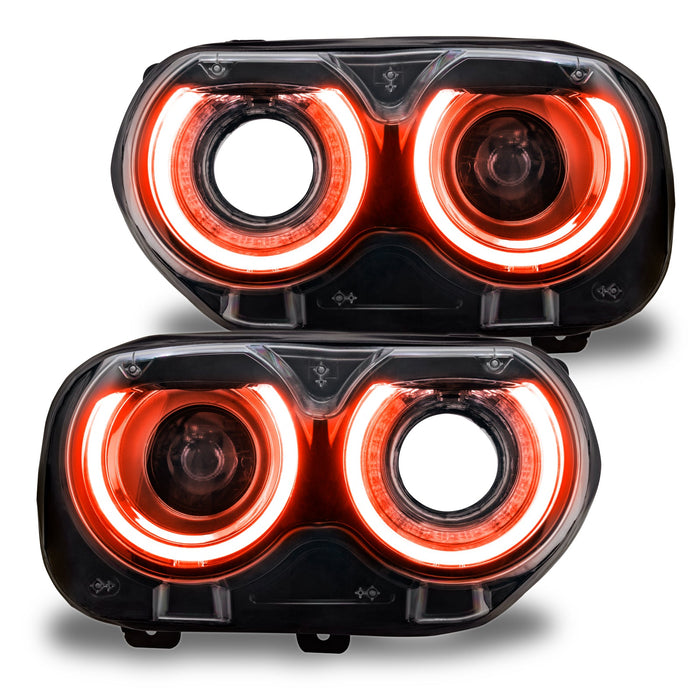 Dodge Challenger headlights with amber DRLs.
