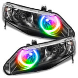 Honda Civi headlights with rainbow halo rings.