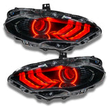 Ford Mustang headlights with red halos and DRLs.