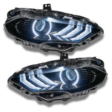 Ford Mustang headlights with white halos and DRLs.
