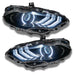 Ford Mustang headlights with white halos and DRLs.
