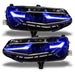 Chevrolet Camaro headlights with blue DRLs.