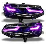 Chevrolet Camaro headlights with pink DRLs.