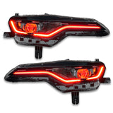 Chevrolet Camaro headlights with red DRLs.