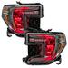 GMC Sierra 1500 headlights with red demon eye projectors.