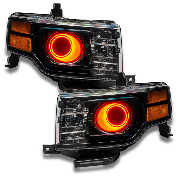 Ford Flex headlights with amber LED halo rings.