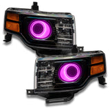 Ford Flex headlights with pink LED halo rings.