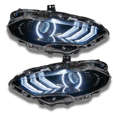 Ford Mustang headlights with white halos and DRLs.