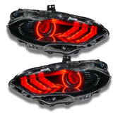 Ford Mustang headlights with red halos and DRLs.