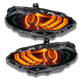 Ford Mustang headlights with amber halos and DRLs.