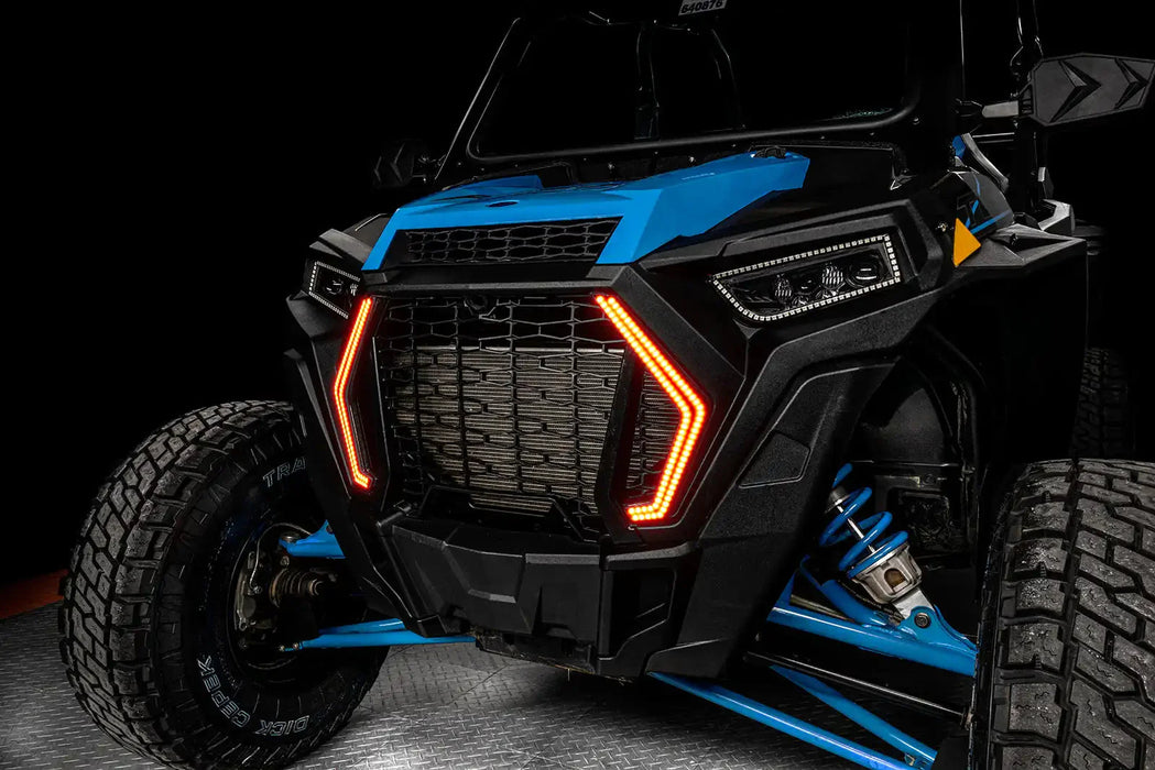Angled view of Polaris RZR with amber DRLs