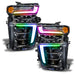 Chevrolet Silverado headlights with rainbow DRLs.