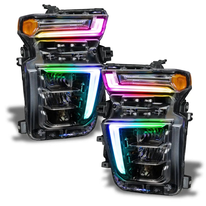 Chevrolet Silverado headlights with rainbow DRLs.