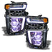 Chevrolet Silverado headlights with white demon eye projector.