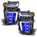 Chevrolet Silverado headlights with blue demon eye projector.