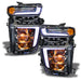 Chevrolet Silverado headlights with amber demon eye projector.