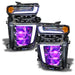 Chevrolet Silverado headlights with purple demon eye projector.