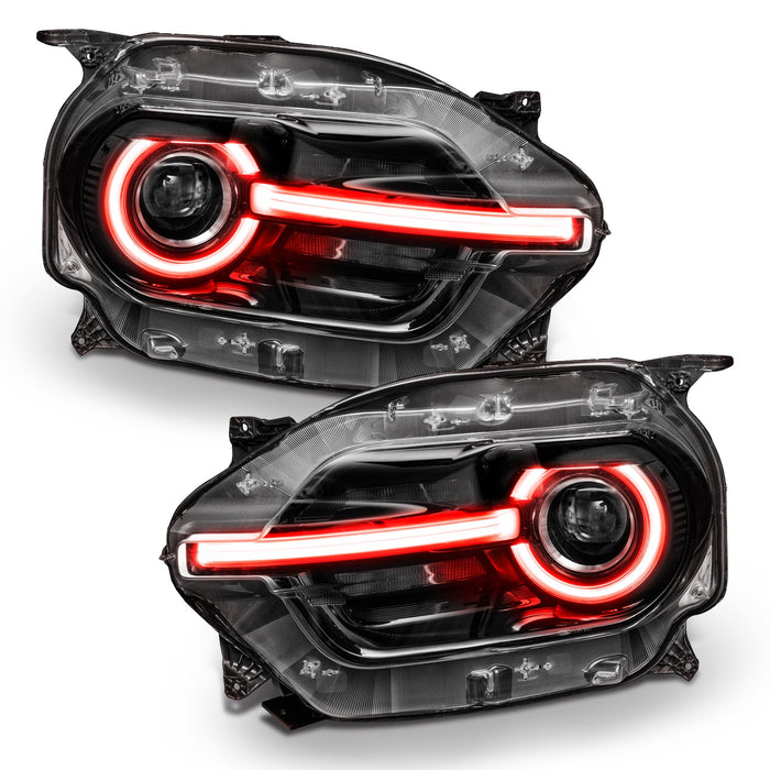 Ford Bronco Sport headlights with red halos and DRLs.