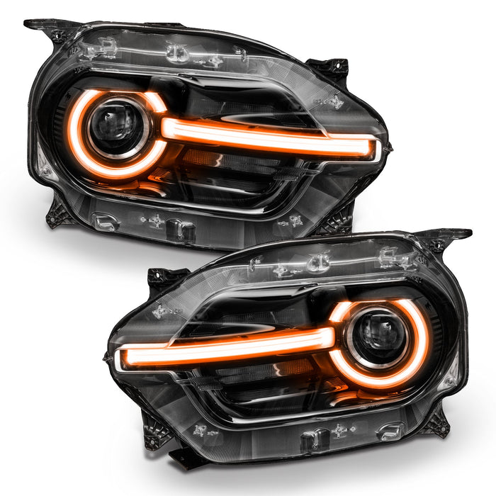 Ford Bronco Sport headlights with amber halos and DRLs.