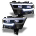 Ram 1500 headlights with white demon eye projectors.