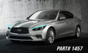 Silver Infiniti Q50 with cyan headlight DRLs.