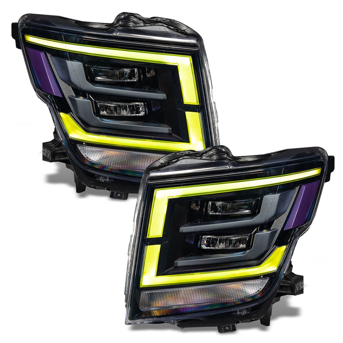 2021-2024 Nissan Titan headlights with yellow DRLs.