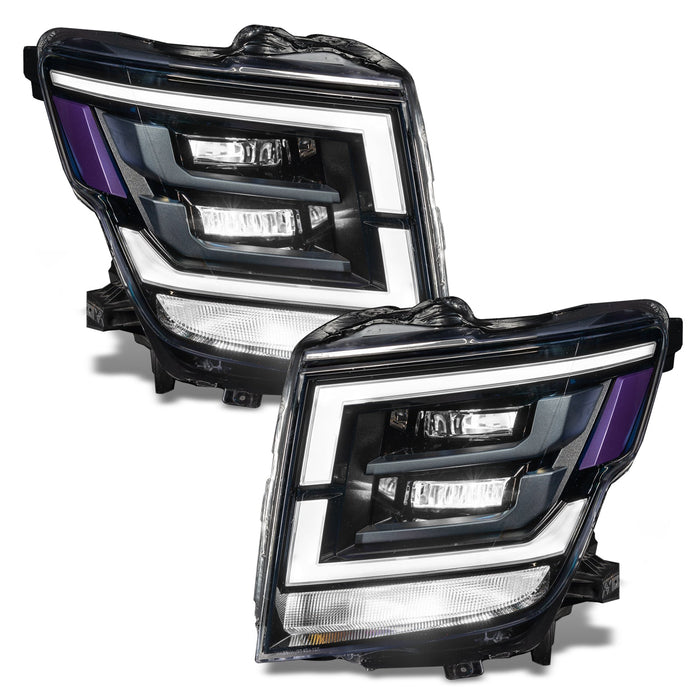 2021-2024 Nissan Titan headlights with white demon eye projectors.