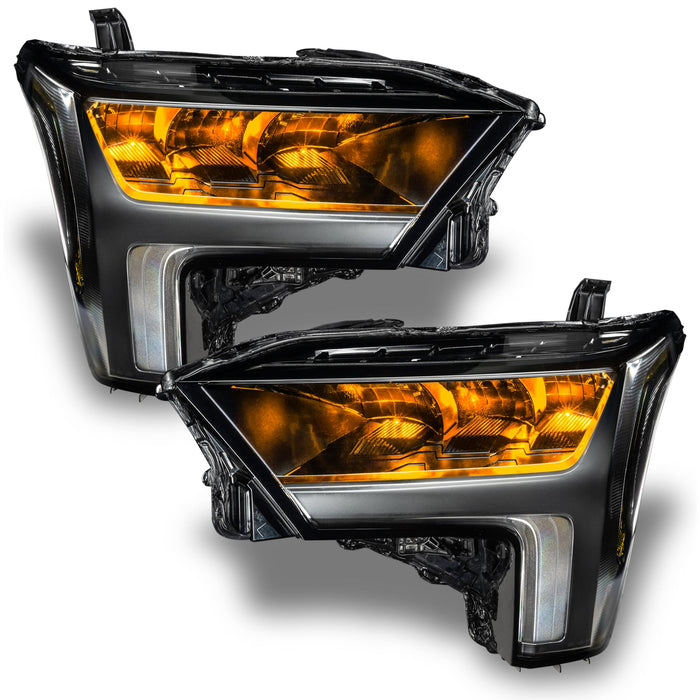 2022+ Toyota Tundra Headlights with amber demon eye projectors.