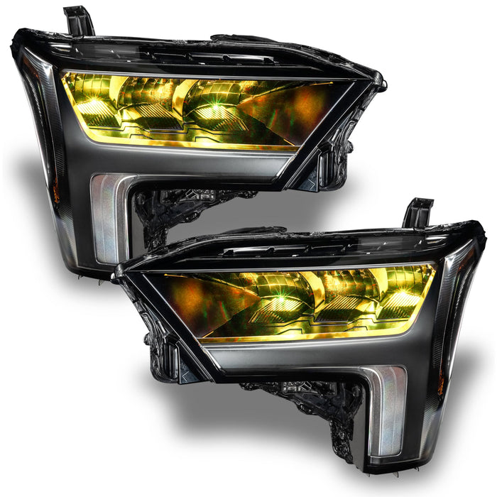 2022+ Toyota Tundra Headlights with yellow demon eye projectors.