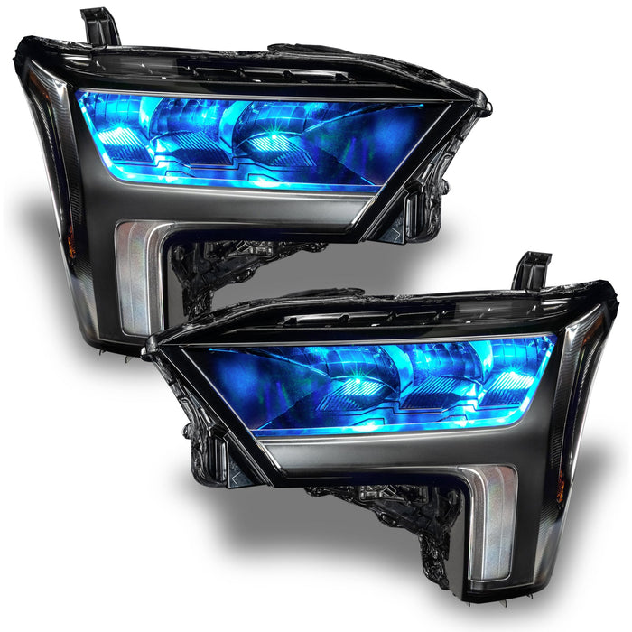 2022+ Toyota Tundra Headlights with cyan demon eye projectors.