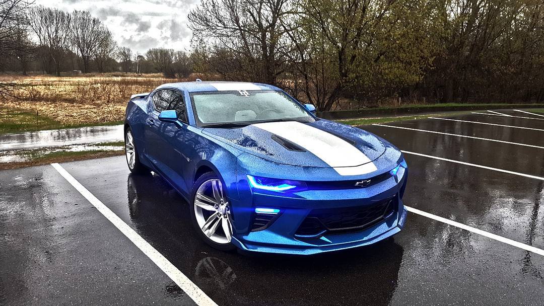 Blue Camaro with blue DRLs.