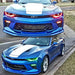 Blue Camaro with red and green DRLs.