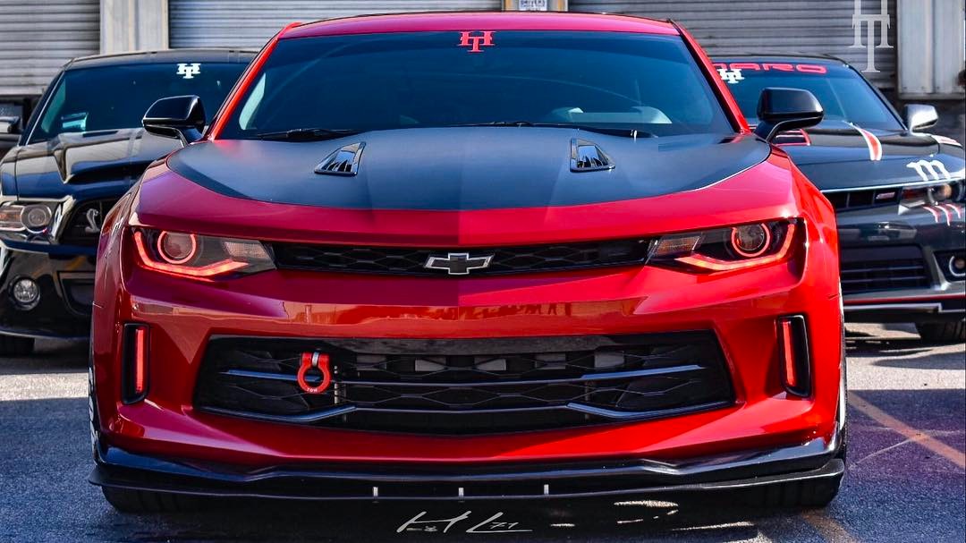 Red Camaro with red DRLs.