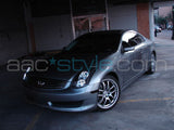 Three quarters view of an Infiniti G35 with white LED headlight halo rings.